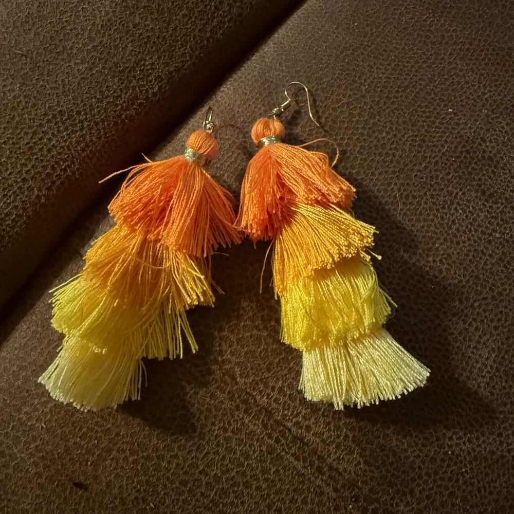 Handmade Tiered Tassel Earrings in Orange and Yellow